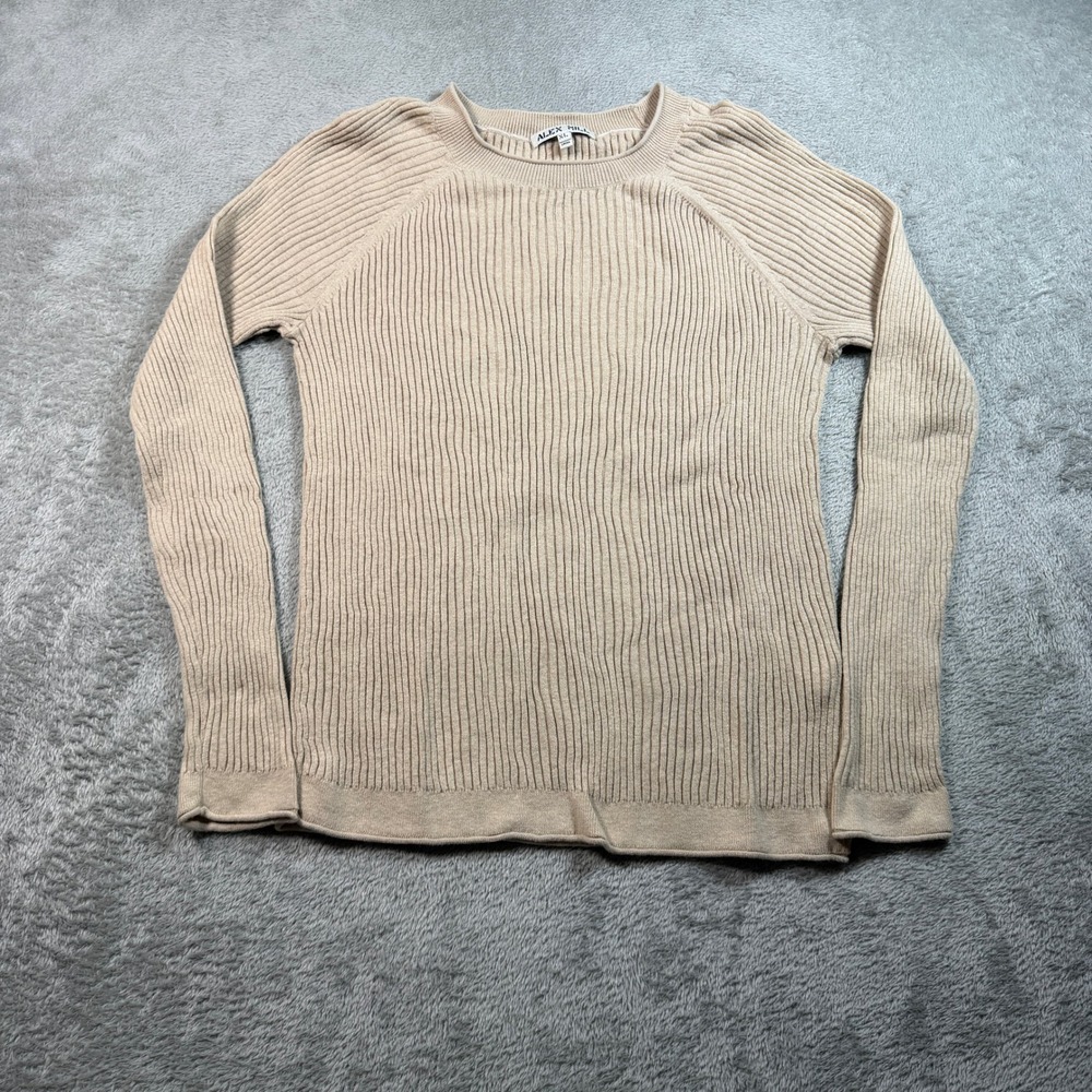 Alex Mill Cashmere Sweater Women XL Beige Ribbed Crewneck Cashmere Blend Raglan